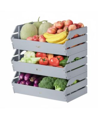 Stackable Wooden Potato Onion Storage Bins Produce Basket with Handles Kitchen Pantry Counter Organization