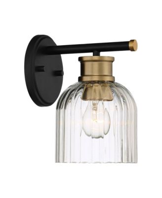 Mid Century Modern Wall Light Sconce Black Brass Hardwired 5 1/2" Fixture Hardwired Clear Glass Shade for Bedroom Bathroom