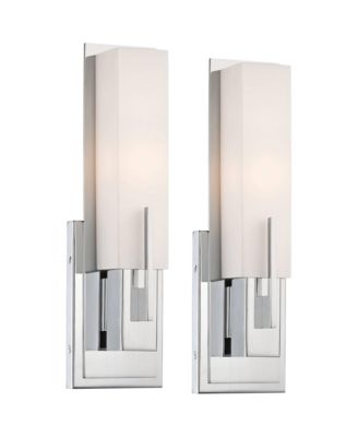 Midtown Modern Wall Light Sconces Set of 2 Chrome Hardwire 4 1/2" Fixture White Glass for Bedroom Bathroom Vanity Reading House
