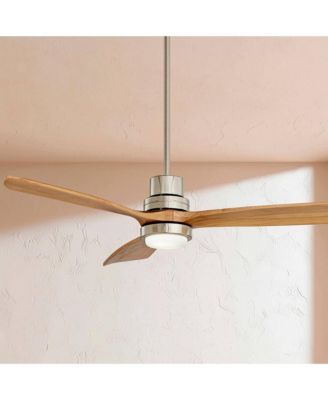 52" Delta-Wing DC Modern 3 Blade Indoor Ceiling Fan with LED Light Remote Control Brushed Nickel Natural Solid Wood for Living Room Kitchen