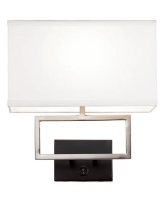 Trixie Modern Wall Lamps Set of 2 Smart Sockets Brushed Nickel Plug-In 12" Fixture Rectangular Shades for Bedroom