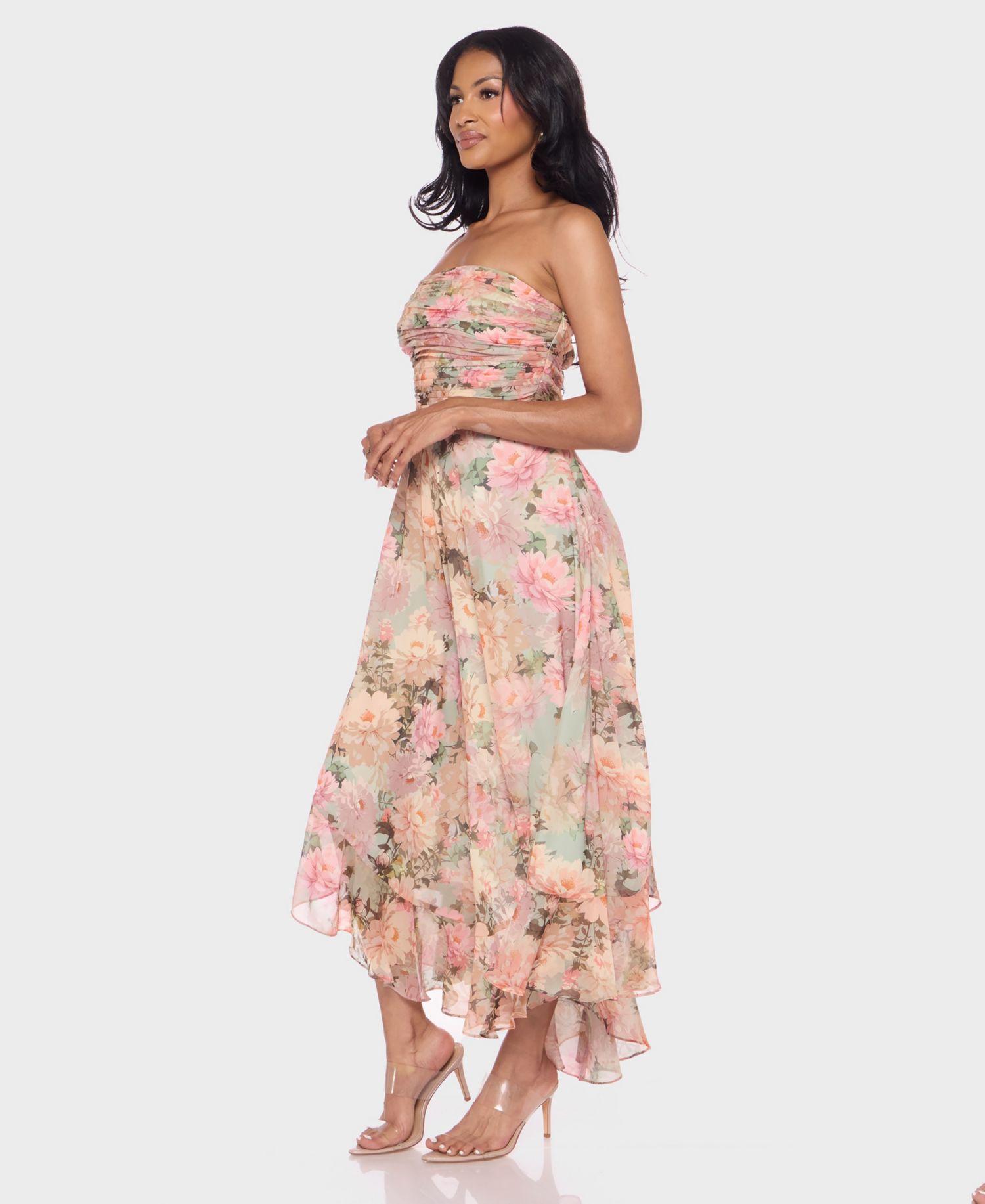 Juniors' Strapless Printed Dress