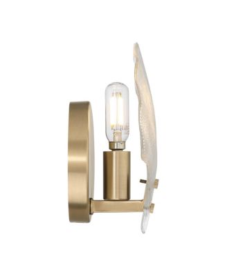 Deniz 7 3/4"H Satin Brass and Vintage Glass Ginkgo Leaf Wall Sconce