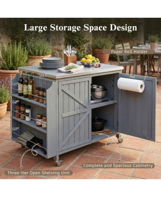  Outdoor Kitchen Island Side Shelf, Storage, SS Top, Wheels