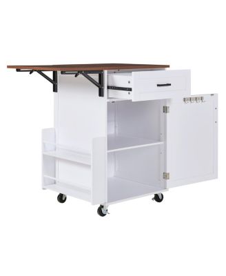  Farmhouse Kitchen Island with Drop Leaf, Storage