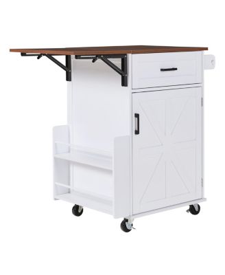  Farmhouse Kitchen Island with Drop Leaf, Storage