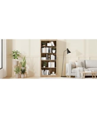 71" Tall Wooden Bookcase with 5 Tiers, Open Storage, Modern Floor Standing Shelves for Bedroom or Office