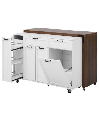  Kitchen Island Extendable Table and Trash Storage