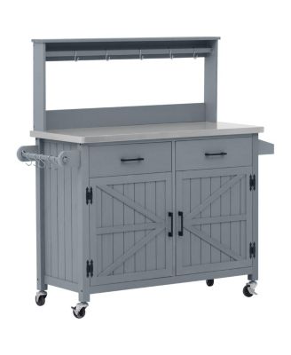  Outdoor Kitchen Island with Stainless Steel Top and Storage