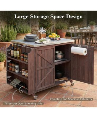  Outdoor Kitchen Island Side Shelf, Storage, SS Top, Wheels