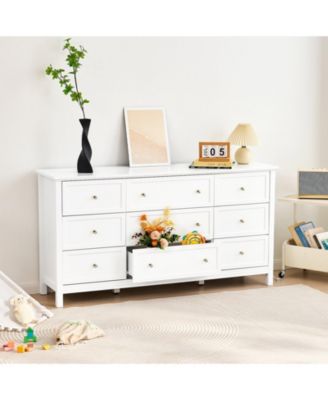 9 Drawer Dresser, Wooden Chest of Drawers with Sliding and Anti