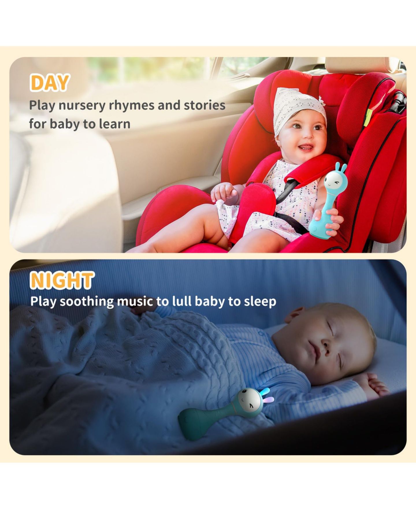 Детская игрушка Alilo Smarty Bunny Musical Light-Up Silicone Baby Rattle, Ages 0+, цвет: Синий — фото 5