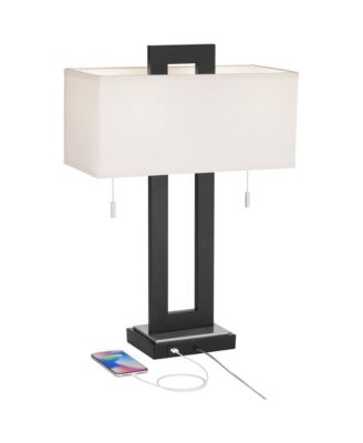 Neil 26" Rectangular Rustic Modern Table Lamps with USB Port And Pull Chain, Set of 2