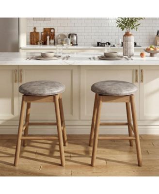 25'' Swivel Counter Height Barstools Set of 4 w/Solid Wood Legs and Footrests