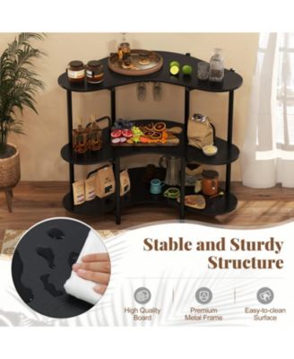 3-Tier Liquor Bar Table with Stemware Racks and Storage Shelves