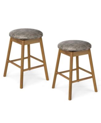25'' Swivel Counter Height Barstools Set of 2 w/Solid Wood Legs and Footrests
