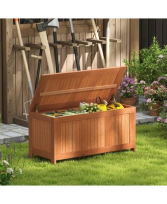 58-Gallon 3-in-1 Patio Solid Wood Deck Box with Flip-Top Lid