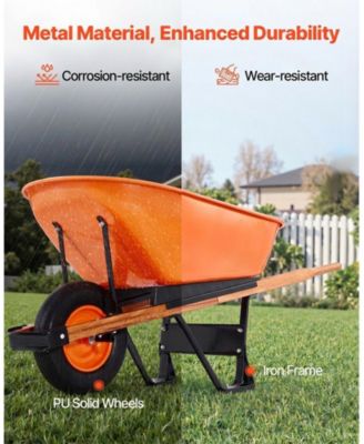 Wheelbarrow Cart, 6 Cu Ft, 330 lbs Capacity, Metal Handle, for Garden and Yard
