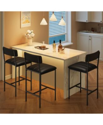 Set of 4 Steel-Leg Padded High-Back Dining Chairs and Bar Stools