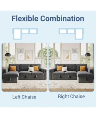 84 in Sleeper Sofa Couch, L-Shaped Sofa, Convertible Pull Out Sofa Bed with Storage, Charging Station, Led Lights