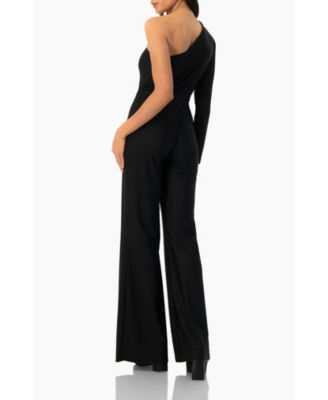 Women's Wide-Leg Textured Jumpsuit with One Long Sleeve