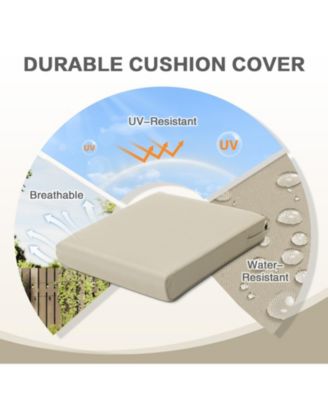 Set of 2 outdoor cushions, 24"x24", soft fade-resistant polyester, removable cover, hidden zipper & secure ties for patio or garden.