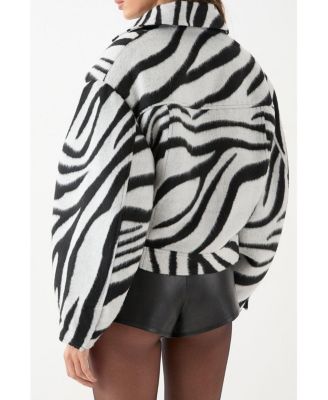 Women's Zebra Cropped Collared Jacket