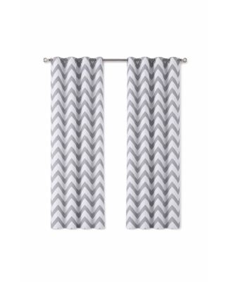 2 Piece Gray Chevron Room Darkening Grommet Top Window Curtain Panels For Short Windows