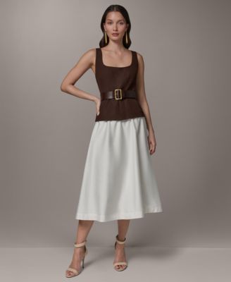 Women's Mix Media Scoop Neck Midi Dress