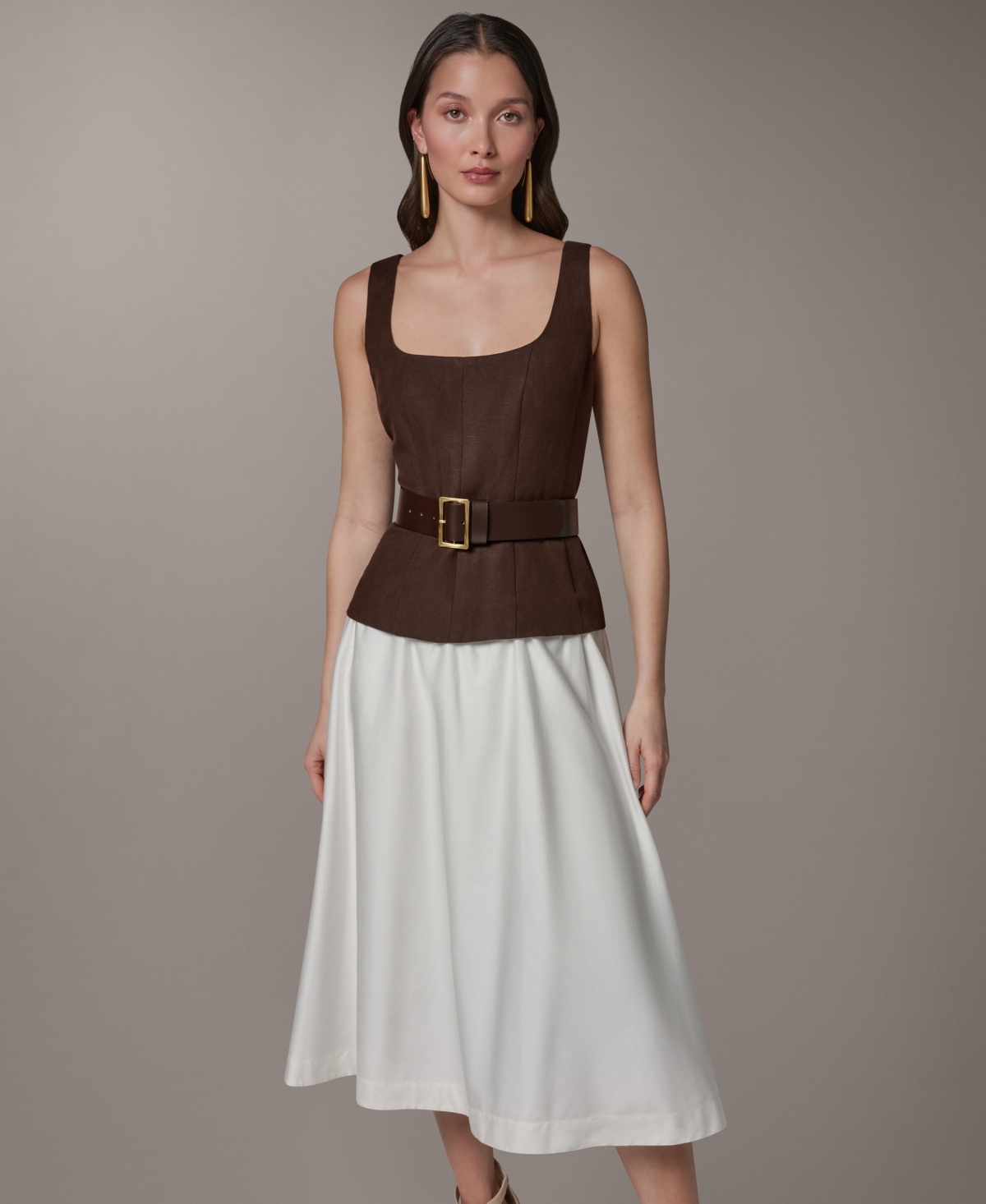 Donna Karan New York Women's Mix Media Scoop Neck Midi Dress