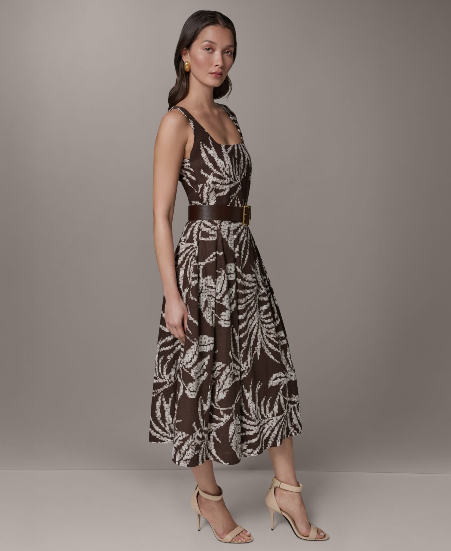 Women's Printed Square Neck Midi Dress