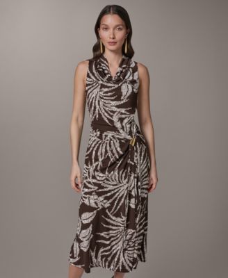 Women's Printed Cowl Neck Midi Dress