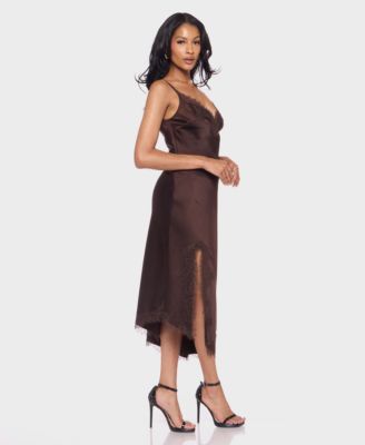 princess polly baby blue dress One Shoulder Draped Lace Maxi Dress Brown main image 0
