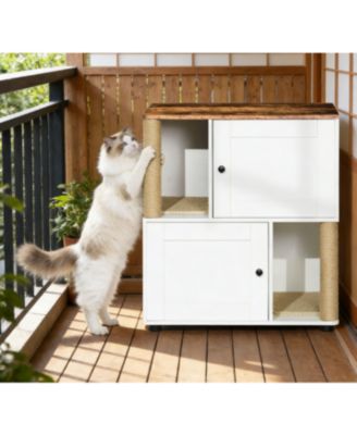  Double-Cat Litter Enclosure with Dual Chambers and Shelf for 2 Cats, Universal Fit Vintage