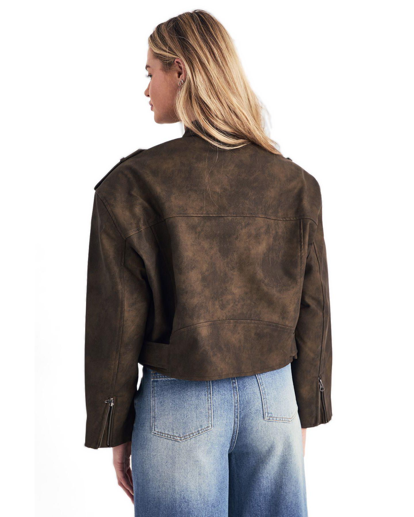 Женская куртка Nasty Gal Cropped Biker, цвет: Оливковый — фото 3