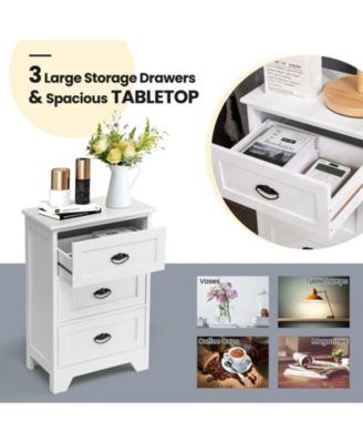 3 Drawers End Storage Wood Side Nightstand