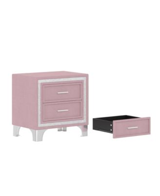 Mid Century Vintage Nightstand with 2 Drawers, Silver Glitter Strip and Metal Legs