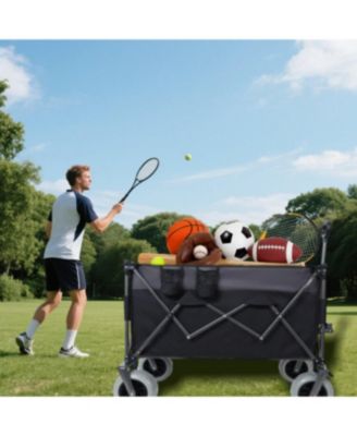 300L XL Folding Storage Wagon Utility Cart with All Terrain Wheels, Brakes and Cup Holders