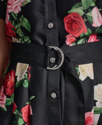 Women's Printed Belt Collared Dress