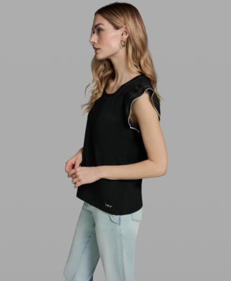 Women's Ruffle-Sleeve Crewneck Top