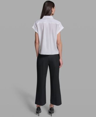 Women's Collared Eyelet Trim Top