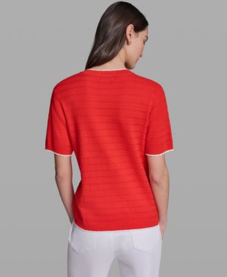 Women's Contrast Trim Short-Sleeve Sweater