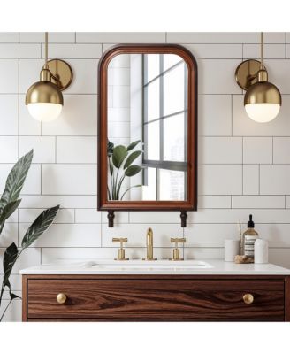 Modern 43.3" Tall Rounded Rectangle Wall Mirror with Pine Wood Frame