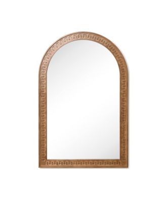 39.4'' Arched Wall Mirror with Carved Rubberwood Frame, Modern Farmhouse Accent