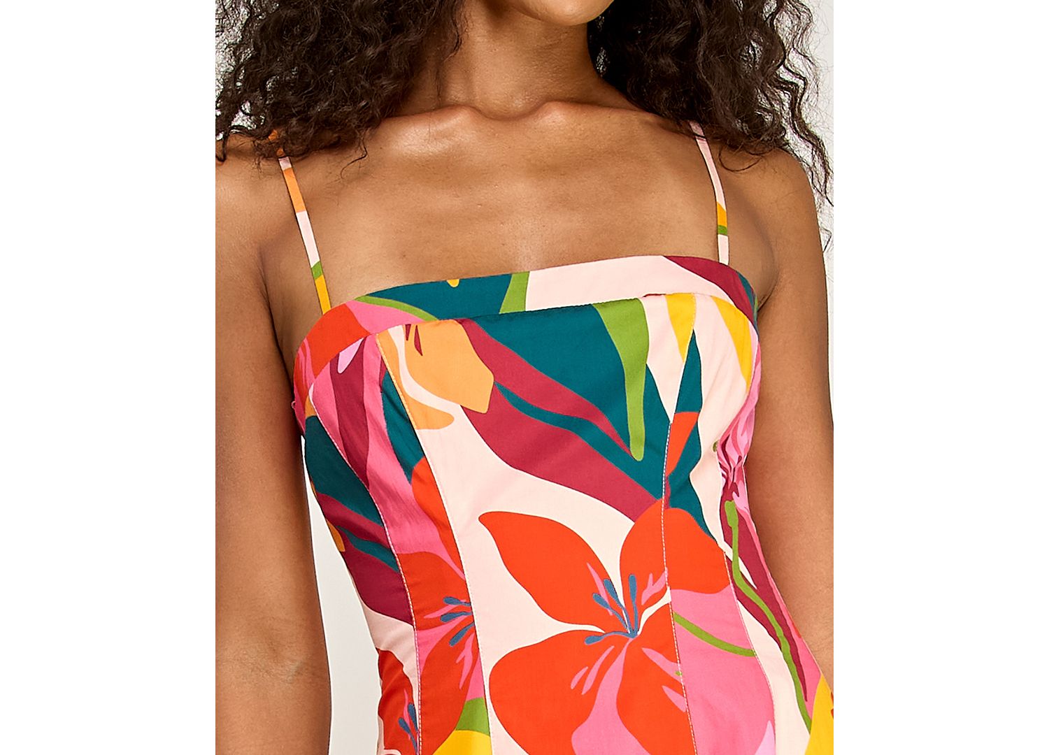 Juniors' Printed Poplin Square Neck Midi Dress