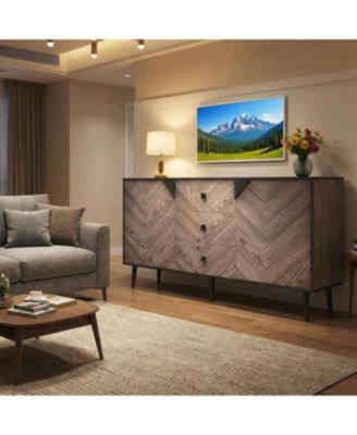 Mid-Century Modern Sideboard, Chevron Pattern Storage Cabinet with Rust-Resistant Metal Frame