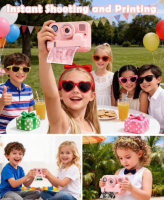 Kids Instant Print Camera 48MP with 16X Zoom, 1080P HD Video, Bluetooth, Dual Lens, 32GB Card & 4 Print Rolls