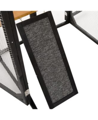 Fir Wood Outdoor Cat Enclosure With Sleeping House Jumping Platforms And Secure Doors