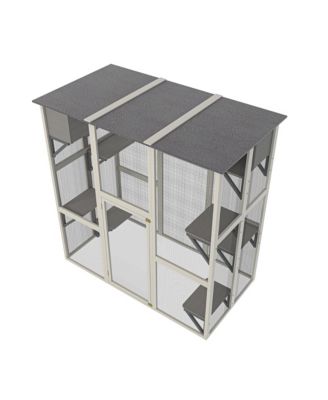 Zeus &  Ruta  Outdoor Weatherproof Cat Enclosure with Asphalt Roof 6 Platforms 2 Boxes Solid Wood Kennel Condo Playpen