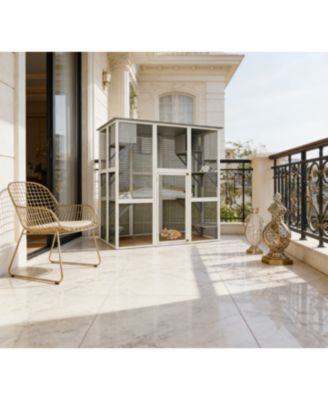 Zeus &  Ruta  Outdoor Weatherproof Cat Enclosure with Asphalt Roof 6 Platforms 2 Boxes Solid Wood Kennel Condo Playpen